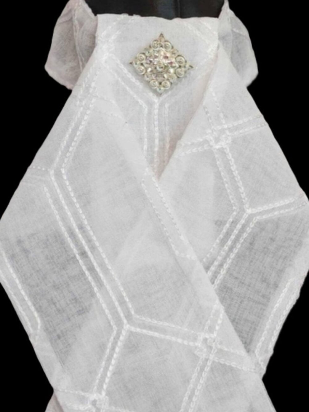 STOCK TIE for Equestrians Pre-Tied FLAT FOLD BRIGHT White Y design New ORNAMENTS